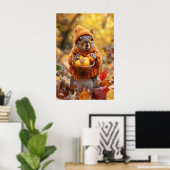 Poster Autumn Squirrel Art Print, Cozy Fall (Bureau à domicile)