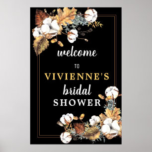 Poster Autumn White Floral Bridal Shower Welcome Sign