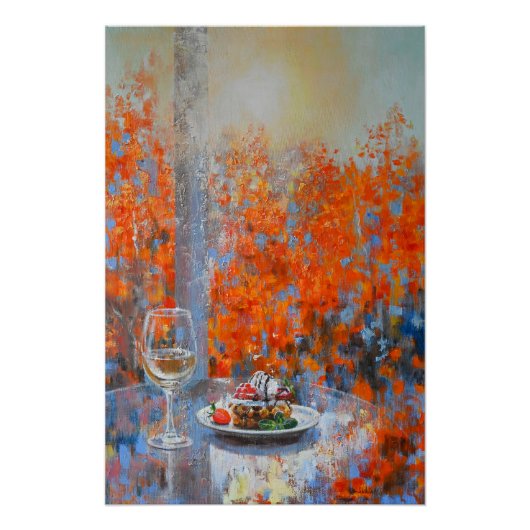 Poster Autumn Window with Wine and Dessert (Devant)