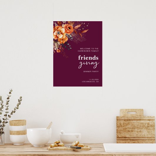 Poster Autumnal flowers thanksgiving elegant burgundy (Cuisine)