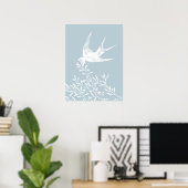 Poster Avaler l'oiseau survolant les branches d'olivier (Bureau à domicile)