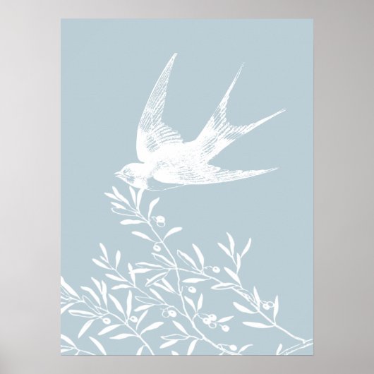 Poster Avaler l'oiseau survolant les branches d'olivier (Devant)