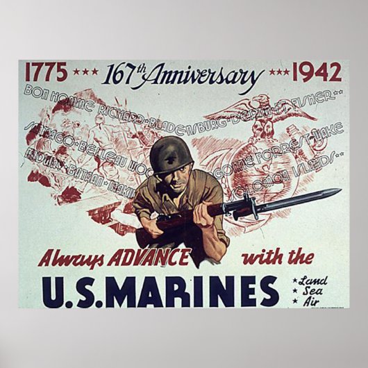 Poster Avancer Toujours Avec Les Marines Américaines (Devant)