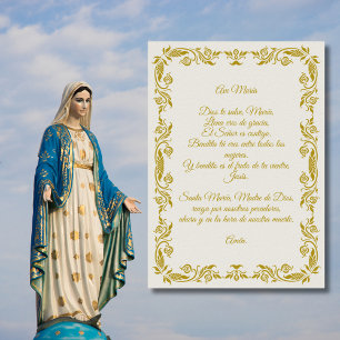 Poster Ave María Élégant Botaniques Blanc Cassé et Or Po