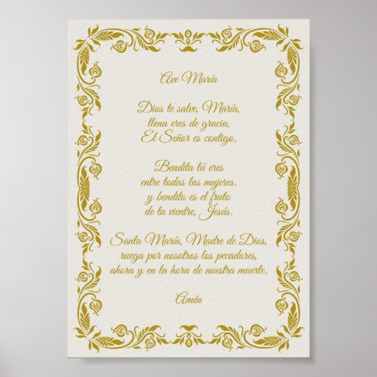 Poster Ave María Elegant Off-White and Gold Botanicals Po (Devant)