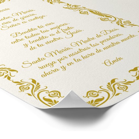 Poster Ave María Elegant Off-White and Gold Botanicals Po (Coin)