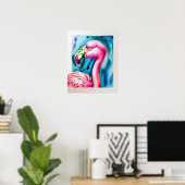 Poster avec aquarelle, Flamant rose rose (Bureau à domicile)