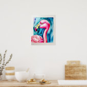 Poster avec aquarelle, Flamant rose rose (Cuisine)