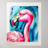 Poster avec aquarelle, Flamant rose rose