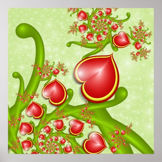 Poster Avec beaucoup d'amour Rouge Coeurs Jaunes Fractal  (Devant)