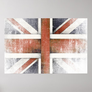 Poster avec drapeau de Grande-Bretagne Vintage