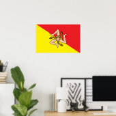 Poster avec Drapeau de Sicile, Italie (Bureau à domicile)