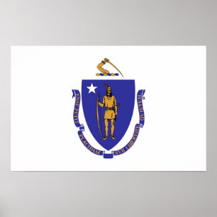 Poster avec Drapeau du Massachusetts, U.S.A.