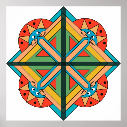 Poster avec thème Art déco et visages amusants (Devant)