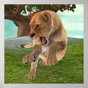 Poster Aventure artistique de lionne féroce dans la jungl
