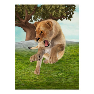 Poster Aventure artistique de lionne féroce dans la jungl