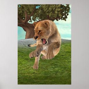 Poster Aventure artistique de lionne féroce dans la jungl