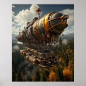 Poster Aventure automnale Steampunk Zeppelin sur la forêt (Devant)