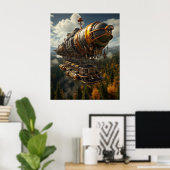 Poster Aventure automnale Steampunk Zeppelin sur la forêt (Bureau à domicile)