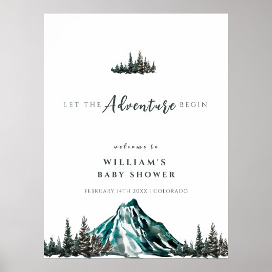 Poster Aventure Begin Mountain Pine Baby shower Bienvenue (Devant)