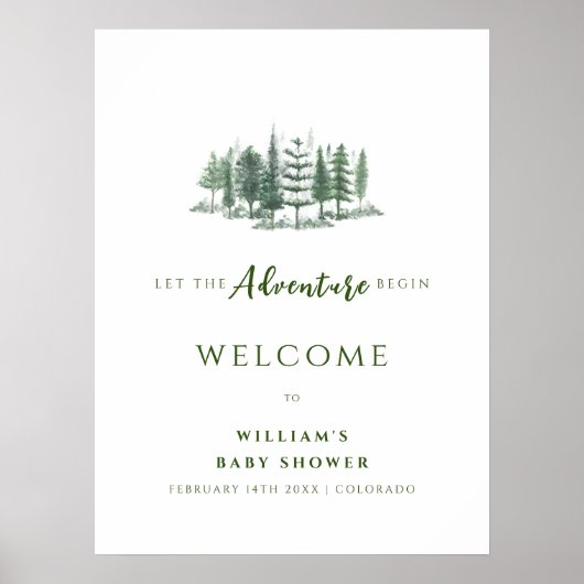 Poster Aventure Commencez Rustic Forest Baby shower Bienv (Devant)