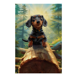 Poster Aventure Dachshund Et Butterfly Chase