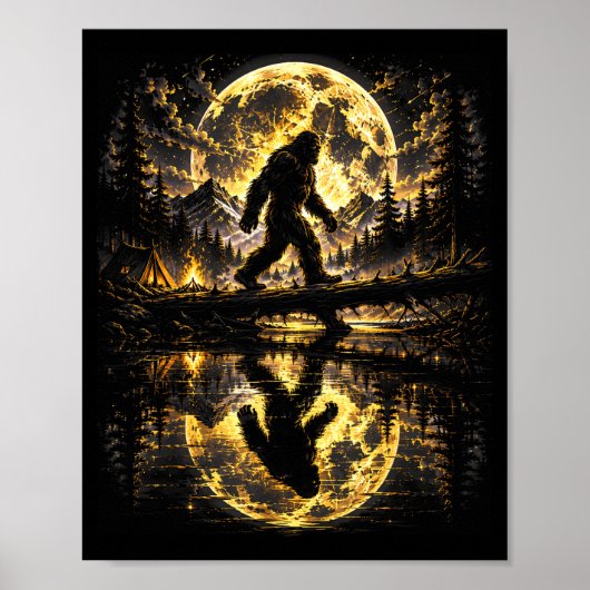 Poster Aventure de réflexion de Bigfoot en forêt au clair (Devant)