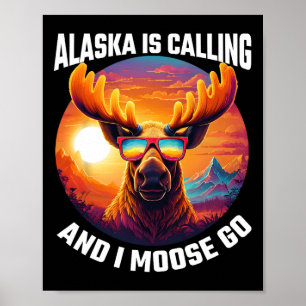 Poster Aventure de voyage touristique orignal d'Alaska Or