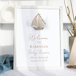 Poster Aventure nautique Baby shower blanc
