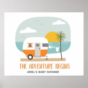 Poster Aventure Orange Beach Camper Baby shower neutre