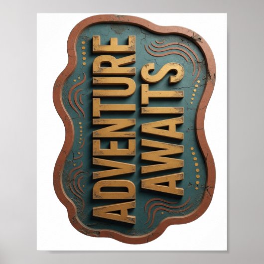 Poster Aventure Orange VIVE L'AVENTURE Texte 3D Art (Devant)