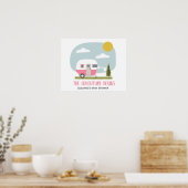 Poster Aventure Pink Retro Camper Girl Baby shower (Cuisine)