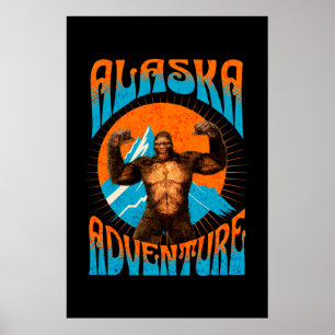 Poster Aventure rétro Sasquatch de montagne en Alaska
