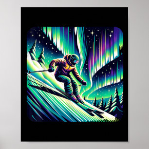 Poster Aventure Ski Sous Les Lumières Du Nord