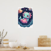 Poster Aventure spatiale de l'axolotl galactique Autocoll (Cuisine)