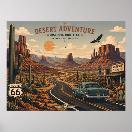 Poster Aventure sur la Route 66 Historique dans le Désert (Devant)