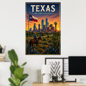 Poster Aventure Texas Lone Star Skyline Désert Coucher de (Bureau à domicile)