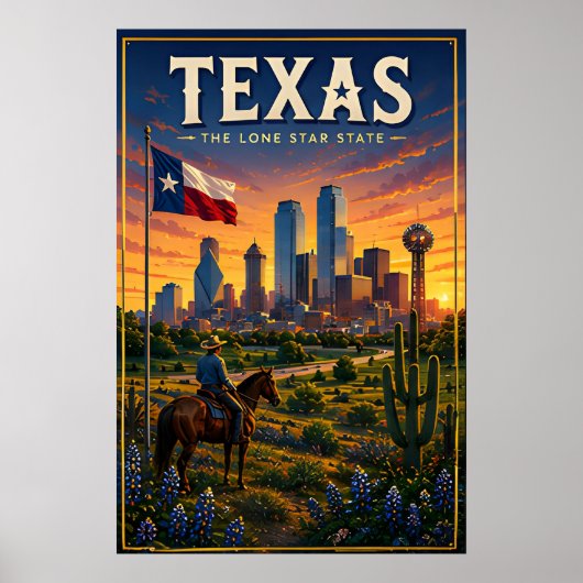 Poster Aventure Texas Lone Star Skyline Désert Coucher de (Devant)