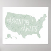 Poster Aventure Vert Menthe Nous Attend Carte des États-U (Devant)
