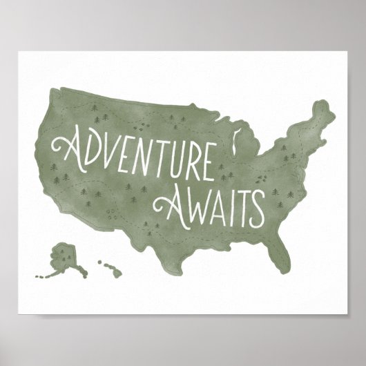 Poster Aventure verte attend carte des États-Unis décorat (Devant)