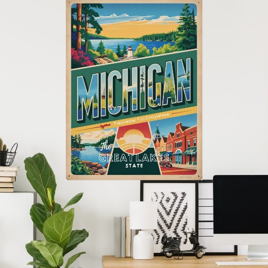 Poster Aventures du Michigan : Charme des Grands Lacs (Bureau à domicile)