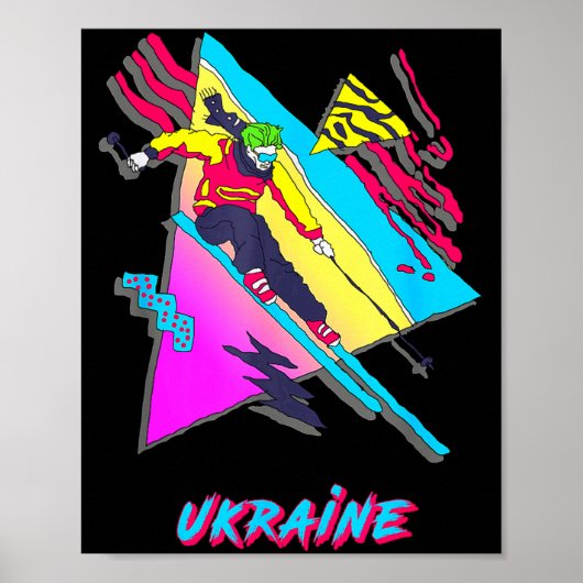 Poster Aventurier de ski stylé en Ukraine graphique skieu (Devant)