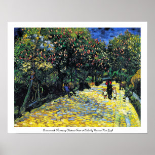 Poster Avenue avec les arbres de châtaigne fleurissants