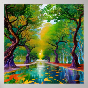 Poster Avenue des arbres feuilles d'automne