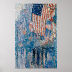 Poster Avenue sous la pluie, peinture de drapeaux américa