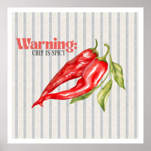 Poster Avertissement Chef est Piment Rouge Cuisine d'Art