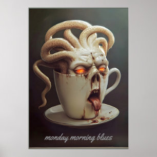 Poster Avertissement de niveau de caféine du blues du lun