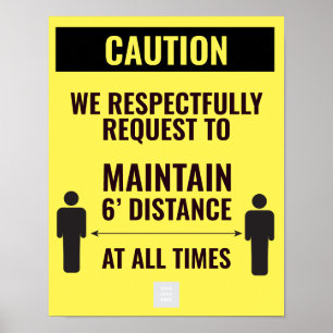 Poster Avertissement jaune garder la distance pour les en
