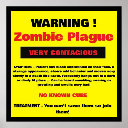 Poster Avertissement - Peste Zombie (Devant)