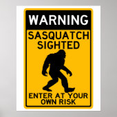 Poster Avertissement Sasquatch aperçu, entrez à vos risqu (Devant)